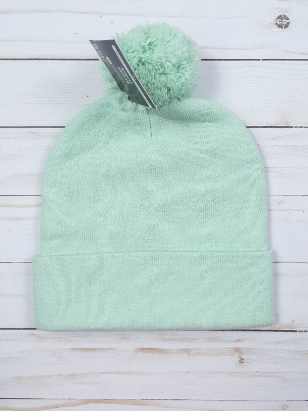 Celebrate It Halloween Ghost Knit Beanie with PomPom Adult Mint Green 978A - Picture 2 of 2